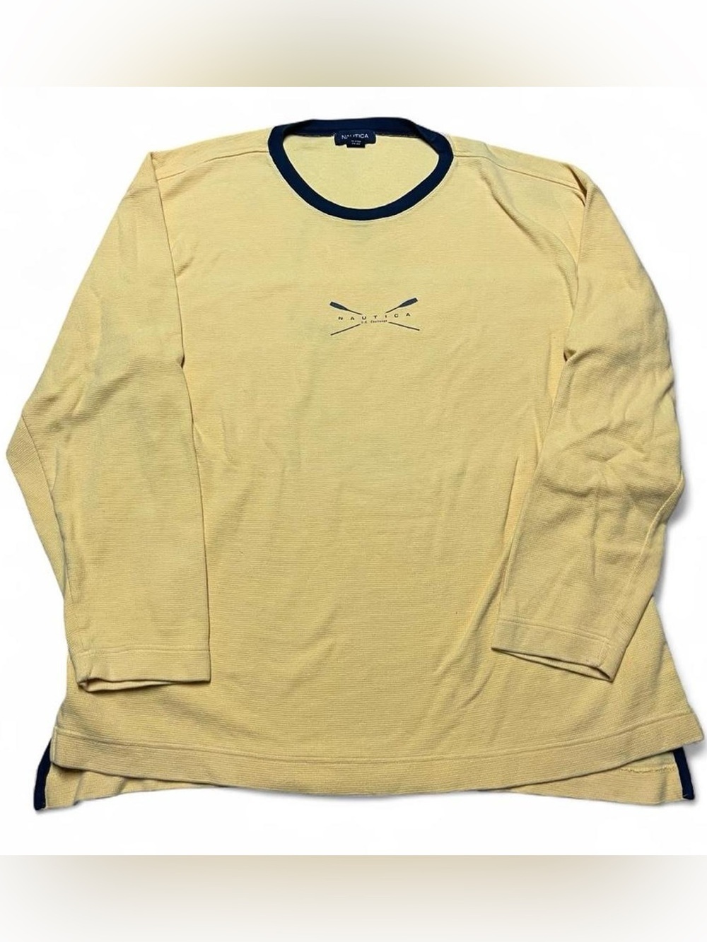 Vintage Y2K Nautica Cotton Long Sleeve Shirt Yellow XL Thermal Henley Oversized